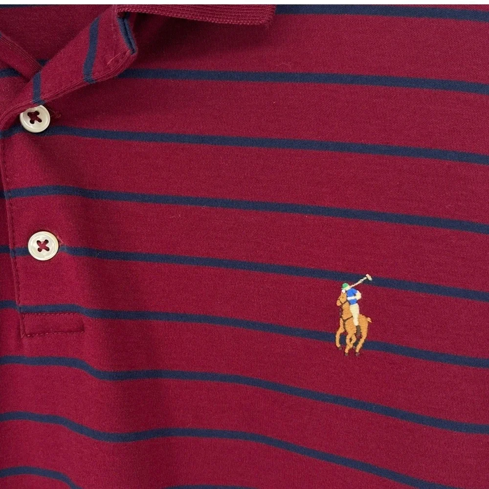 Polo Ralph Lauren Mens XL Classic Fit Burgundy Navy Striped‎ Golf Polo Pony Logo